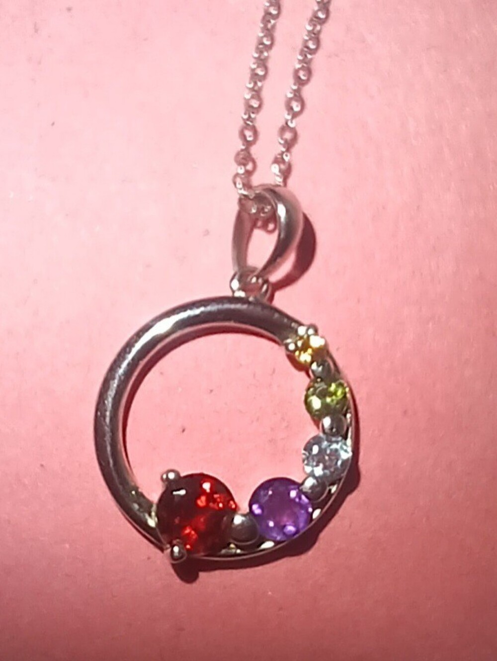 Multi-Gemstone Circle Pendant Necklace -